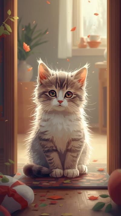 Cute Cat In House Wallpaper