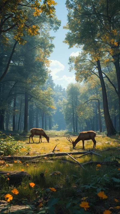 Deers In Nature Wallpaper