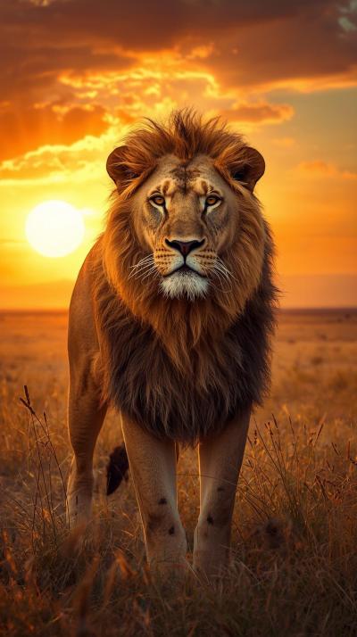 Setting Lion In Nature Wallpaper