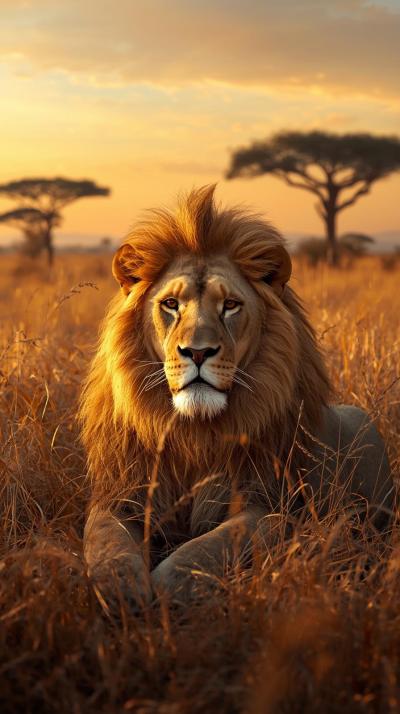Setting Lion In Nature Wallpaper