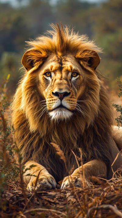 Setting Lion In Nature Wallpaper