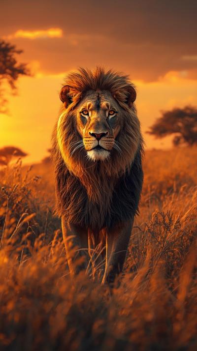 Setting Lion In Nature Wallpaper