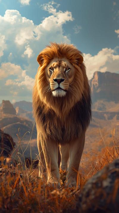 Setting Lion In Nature Wallpaper