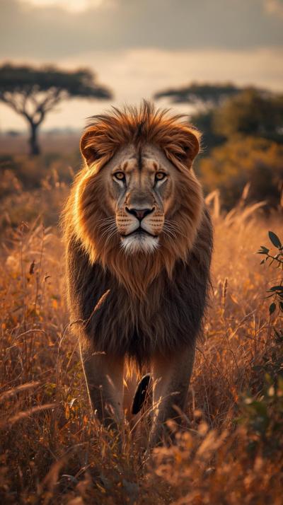 Setting Lion In Nature Wallpaper