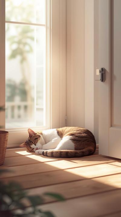 Sleeping Cat In House Wallpaper
