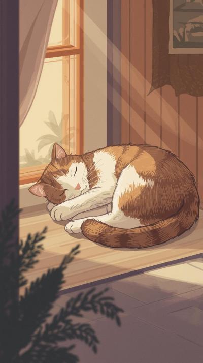 Sleeping Cat In House Wallpaper