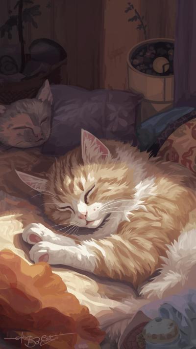Sleeping Cat In House Wallpaper