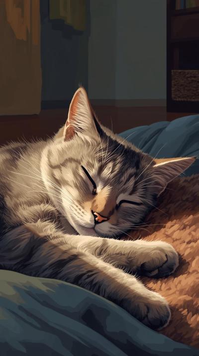 Sleeping Cat In House Wallpaper