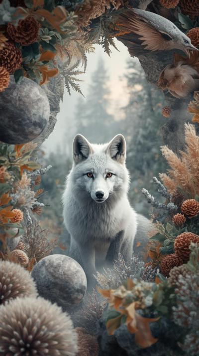 Snow Fox In Nature Wallpaper