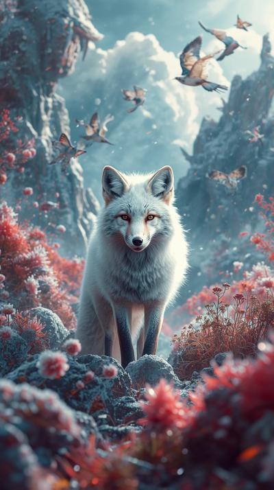 Snow Fox In Nature Wallpaper