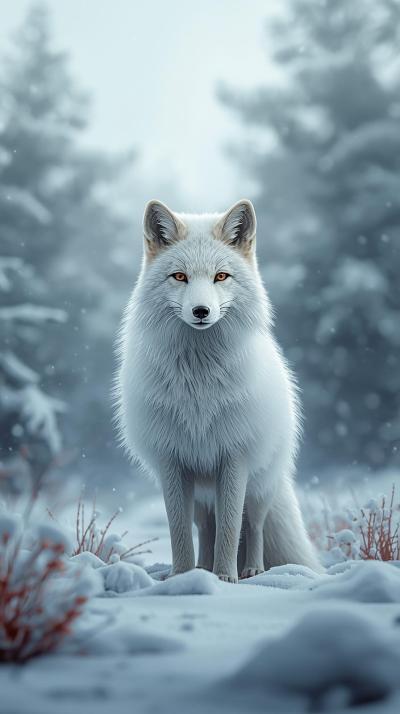 Snow Fox In Nature Wallpaper