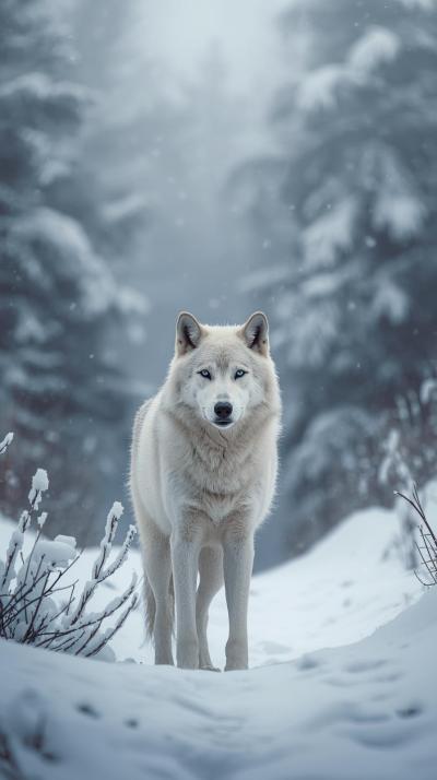 Snow Wolf In Nature Wallpaper