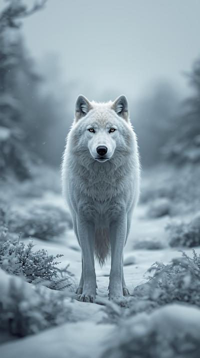 Snow Wolf In Nature Wallpaper