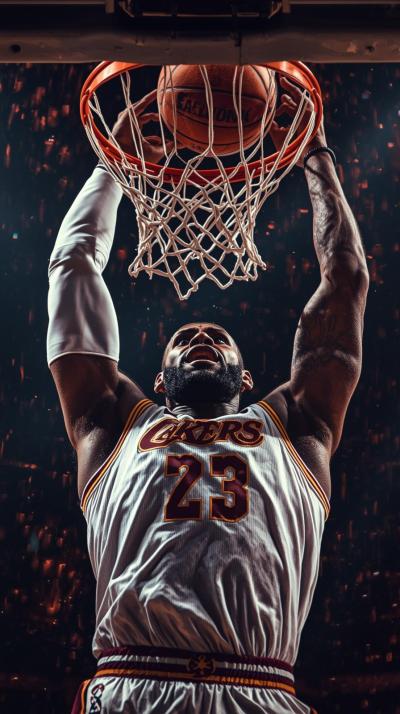 Close Up Of LeBron James Going Up For A Dunk Court