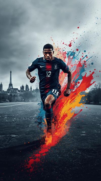 Kylian Mbapp Sprint Burst With Paint Splash Trail