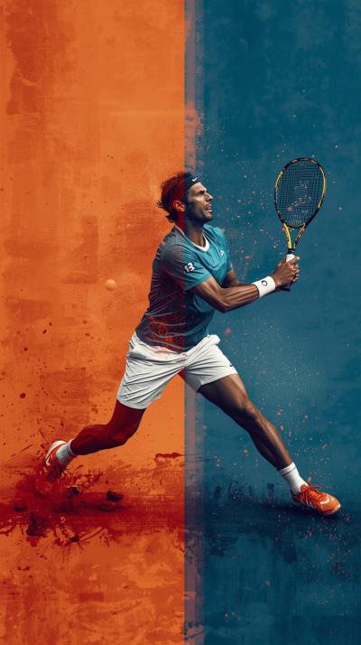 Rafael Nadal Backhand On Clay With Motion Lines Or