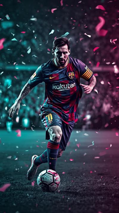 Dynamic Portrait Of Lionel Messi Mid Dribble Motio