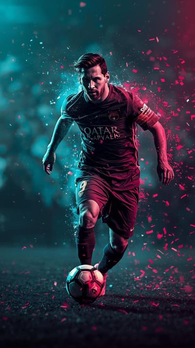 Dynamic Portrait Of Lionel Messi Mid Dribble Motio