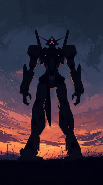 Evangelion Mecha Silhouette At Dusk