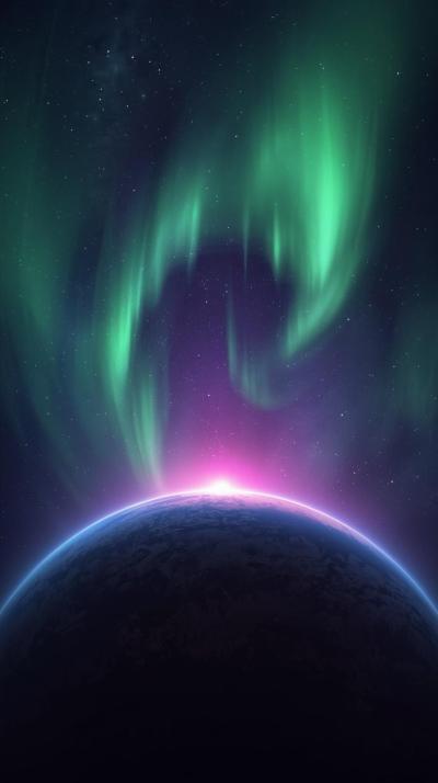 Alien Aurora Over Ringed World