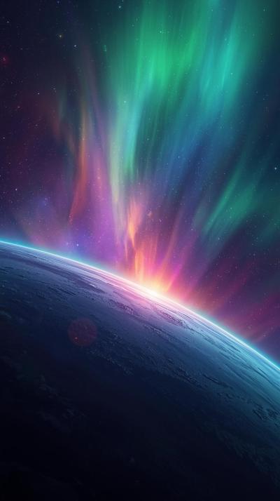 Alien Aurora Over Ringed World