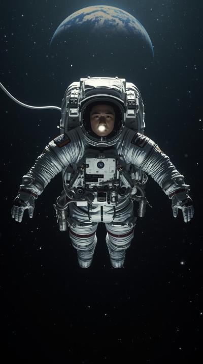 Astronaut Floating With Tether