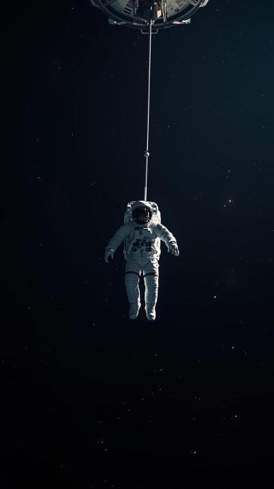 Astronaut Floating With Tether