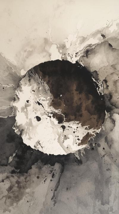 Ink And Wash Moon Crater Study