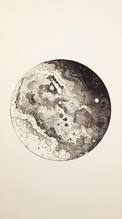 Ink And Wash Moon Crater Study