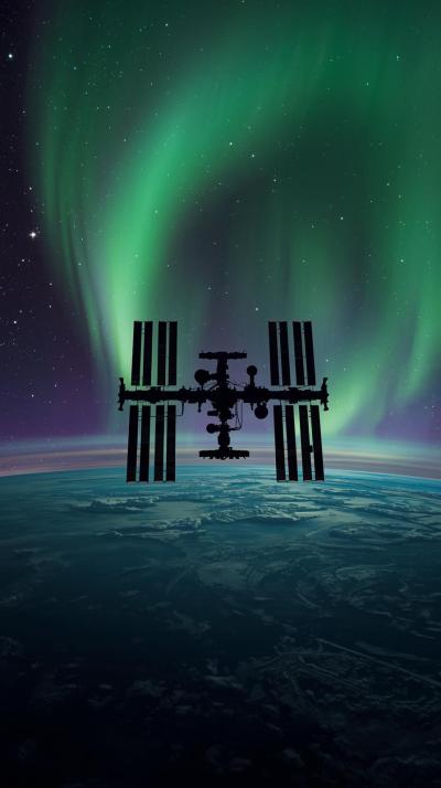 ISS Over Aurora Arc