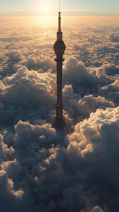 Orbital Elevator Above Clouds