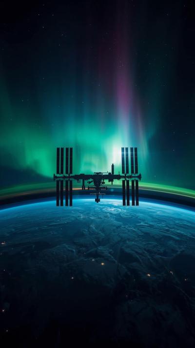 ISS Over Aurora Arc