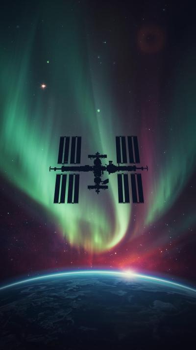 ISS Over Aurora Arc