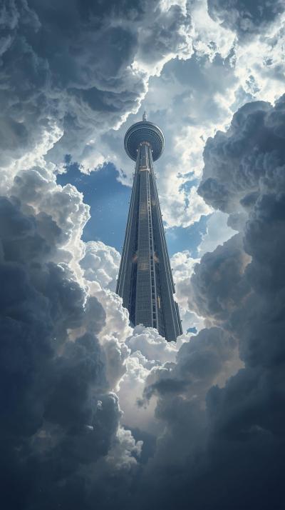 Orbital Elevator Above Clouds