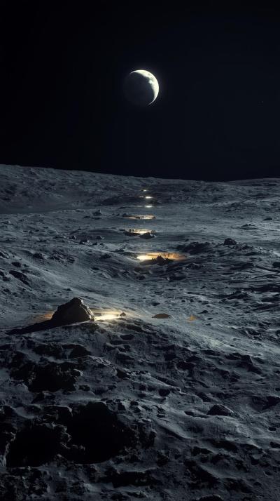Lunar Base Lights At Night