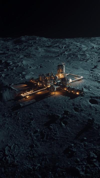 Lunar Base Lights At Night