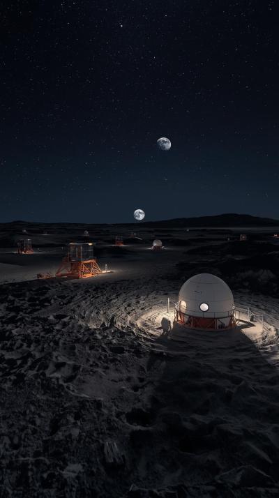 Lunar Base Lights At Night