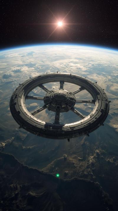 Futuristic Ring Station Over Planet