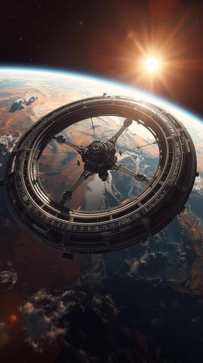 Futuristic Ring Station Over Planet