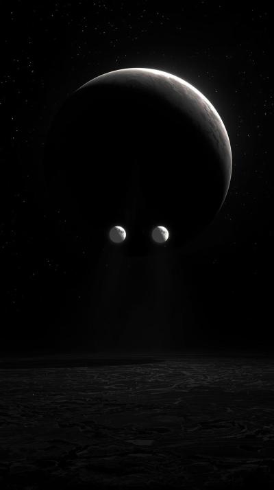 Ringed Planet BacTwin Moons Over Crater Plainklit