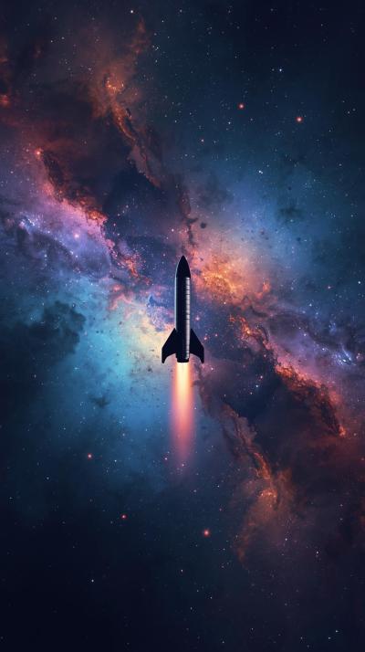 Rocket Silhouette Against Nebula