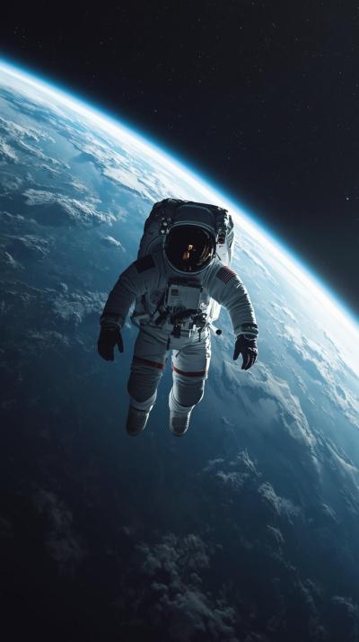 Spacewalk Over Curved Earth