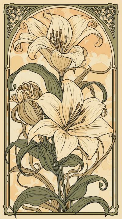 Art Nouveau Lilies With Flowing Lines