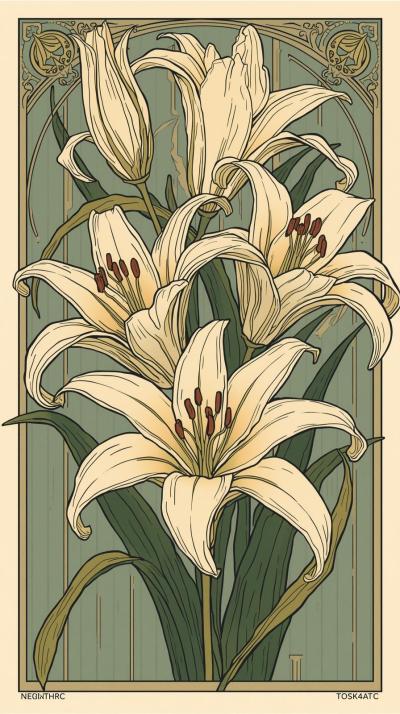 Art Nouveau Lilies With Flowing Lines