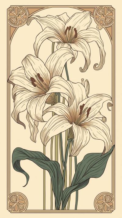 Art Nouveau Lilies With Flowing Lines