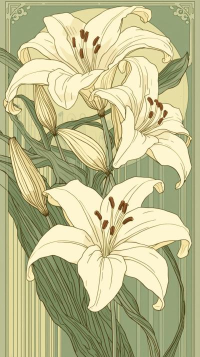 Art Nouveau Lilies With Flowing Lines