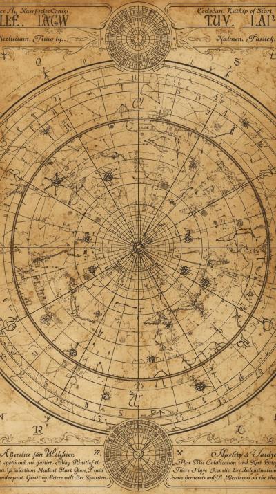 Celestial StarZodiac Wheel Copperplate Chart Aged