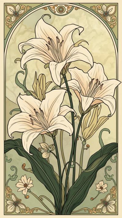 Art Nouveau Lilies With Flowing Lines