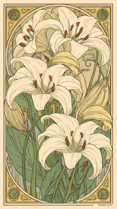 Art Nouveau Lilies With Flowing Lines