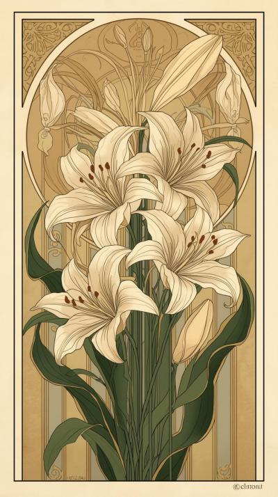 Art Nouveau Lilies With Flowing Lines